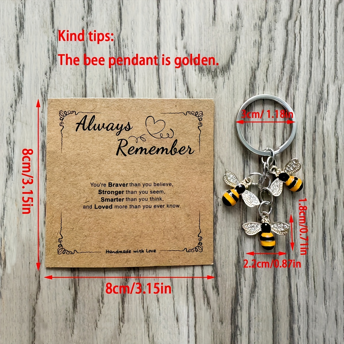 A Keychain With A Rhinestone Bee And A Card, Perfect For Gifting
