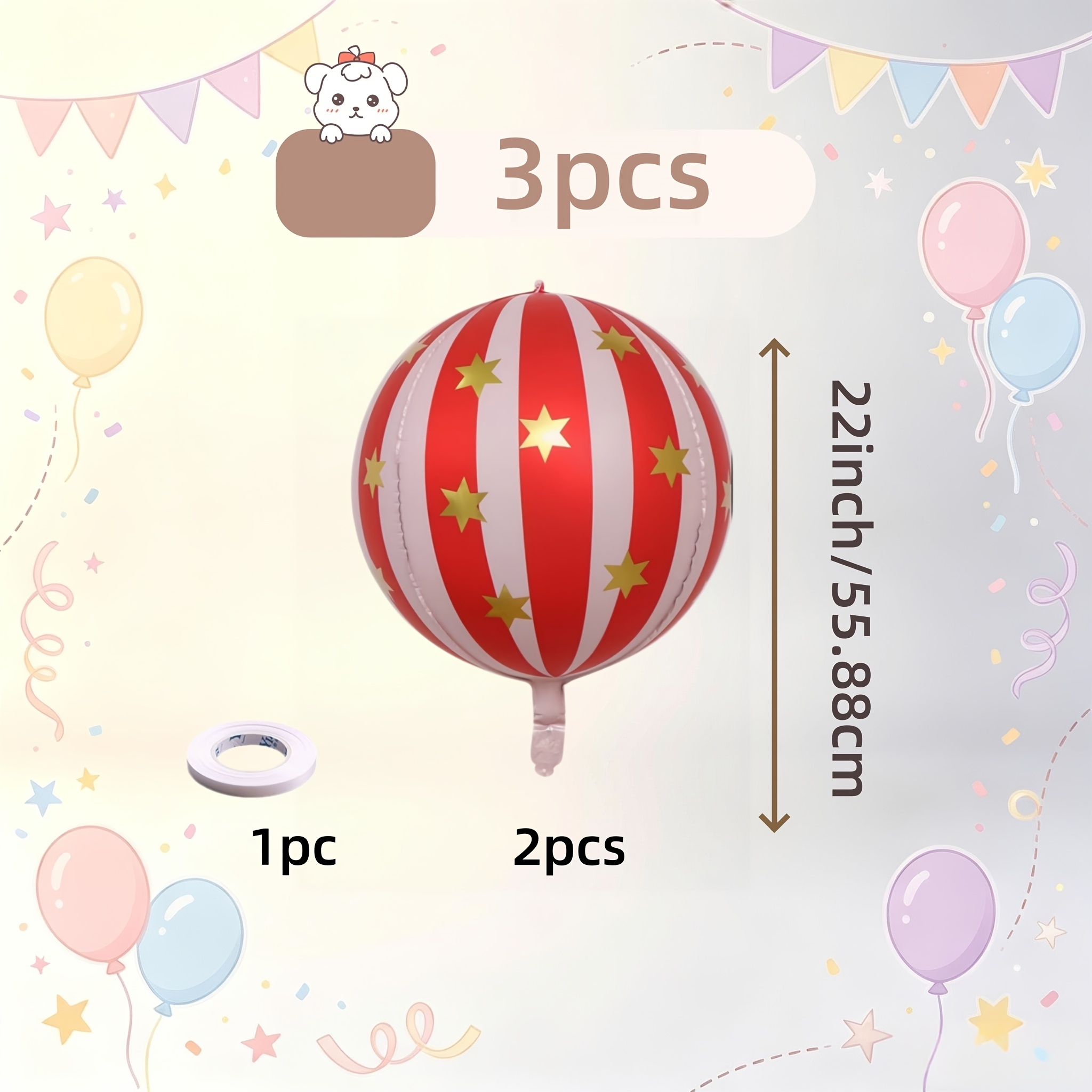 TEMU Zwei sternförmige Folienballons mit rot-weißer Streifen, Party-Dekoration, inklusive einer Rolle Band, geeignet für Baby-Geburtstagspartys,