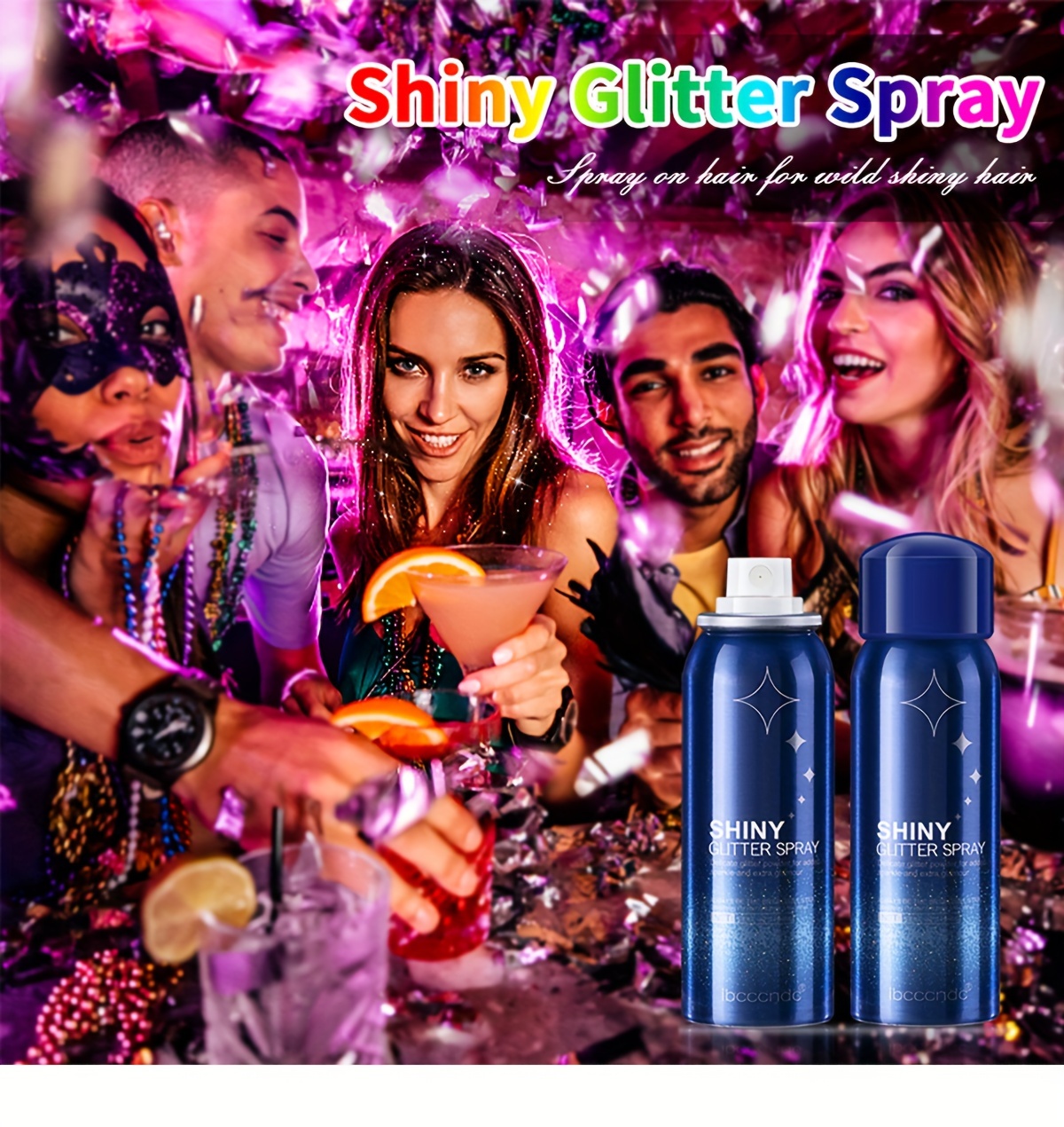  shiny glitter spray pack of 2 colorful luster 60ml body glitter spray for clothes hair and body long lasting glitter makeup body shimmer spray rave accessories for festival concert halloween party details 0