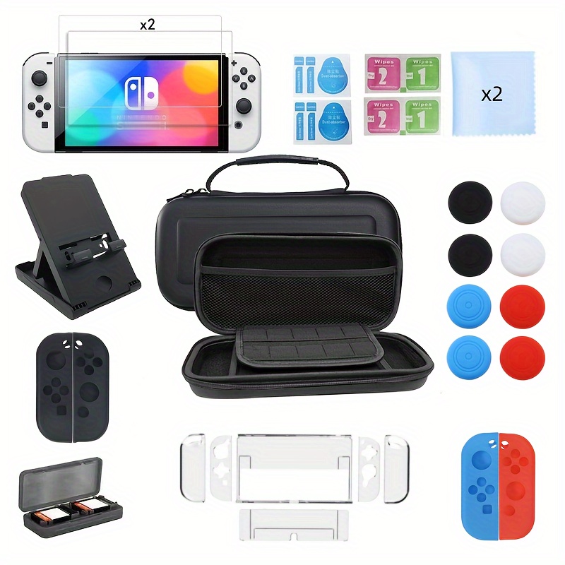 

Taessv Nintendo Switch Oled 22-piece Carry Case And Accessory Bundle With Pu Leather Travel Bag, Protective Covers, Thumb Grips, Screen Protectors, And Storage For Games And