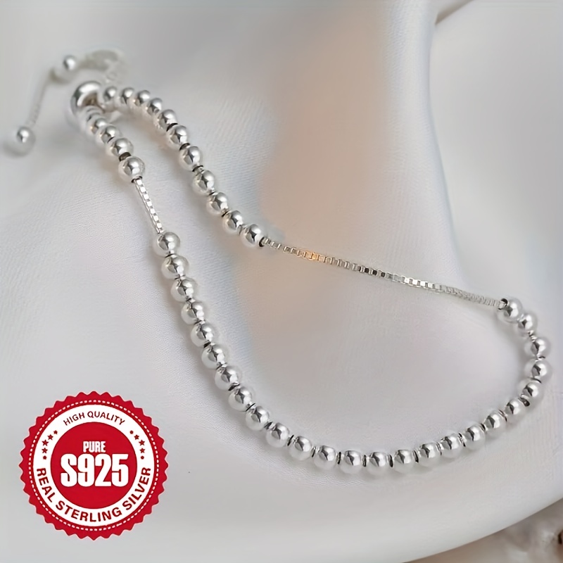 Women's S925 Adjustable Light Pearl Round Bead Bracelet