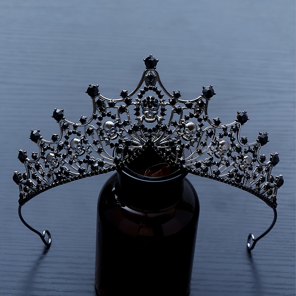 TEMU Women's Gothic Crown - Multi-layered Skull Headpiece With Heavy Metal-like Construction, Non-electric Halloween Costume Jewelry For Witch,