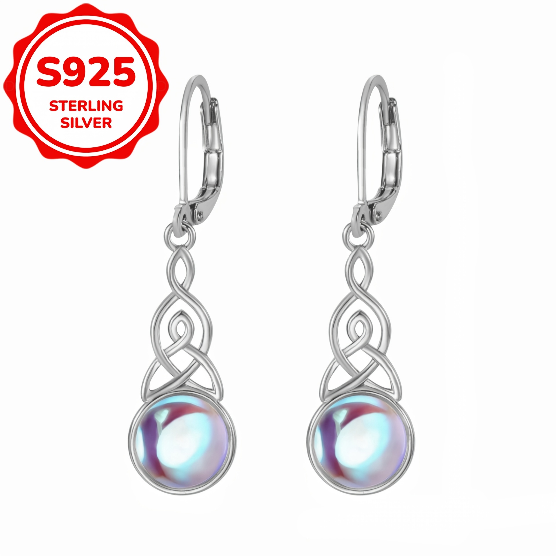 2pcs Women's S925 Silver Baroque Court Style Round Moonstone Stud Earrings