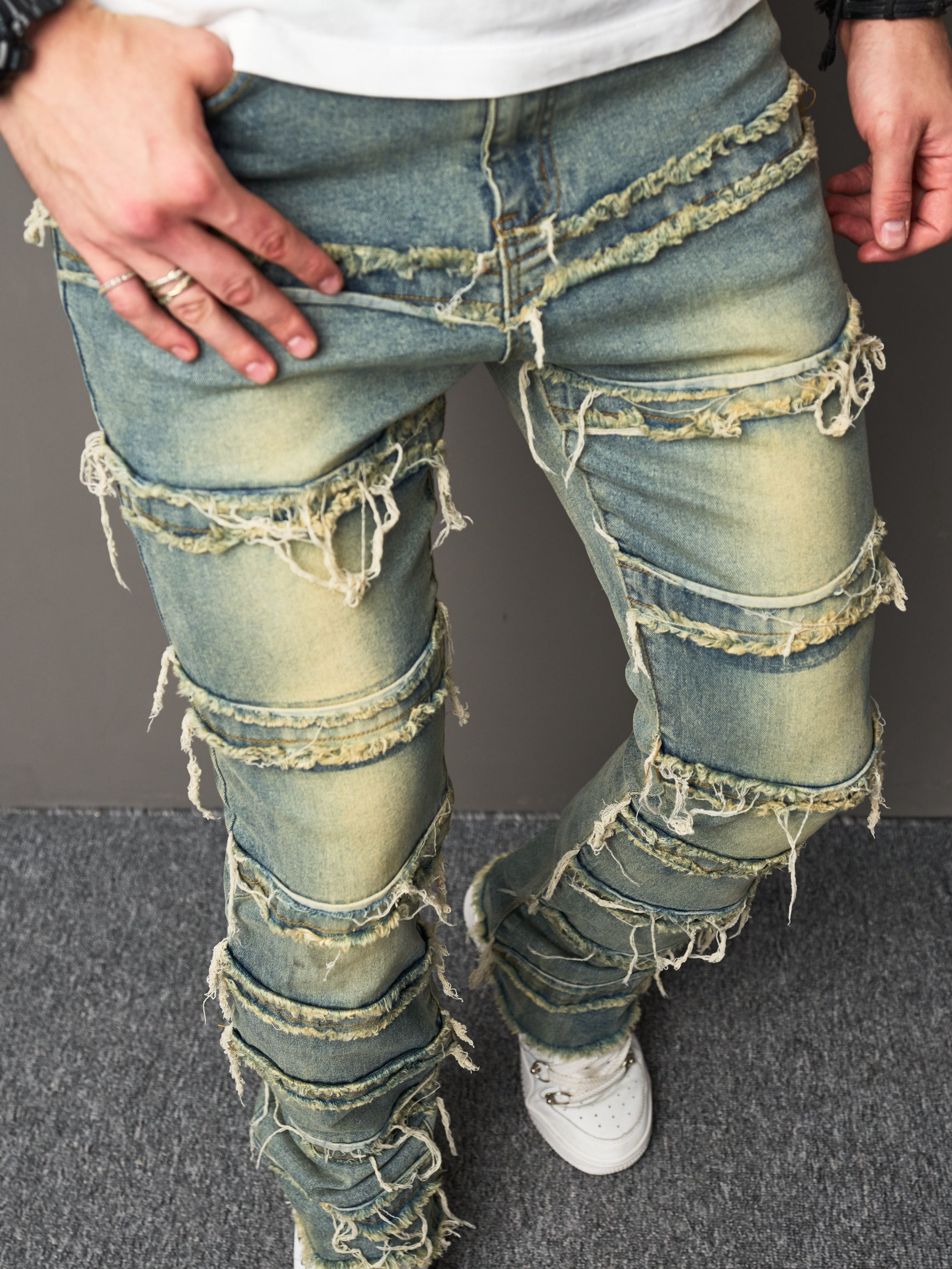 Men's Street Style Flared Trousers Casual Match Denim Pants - Temu