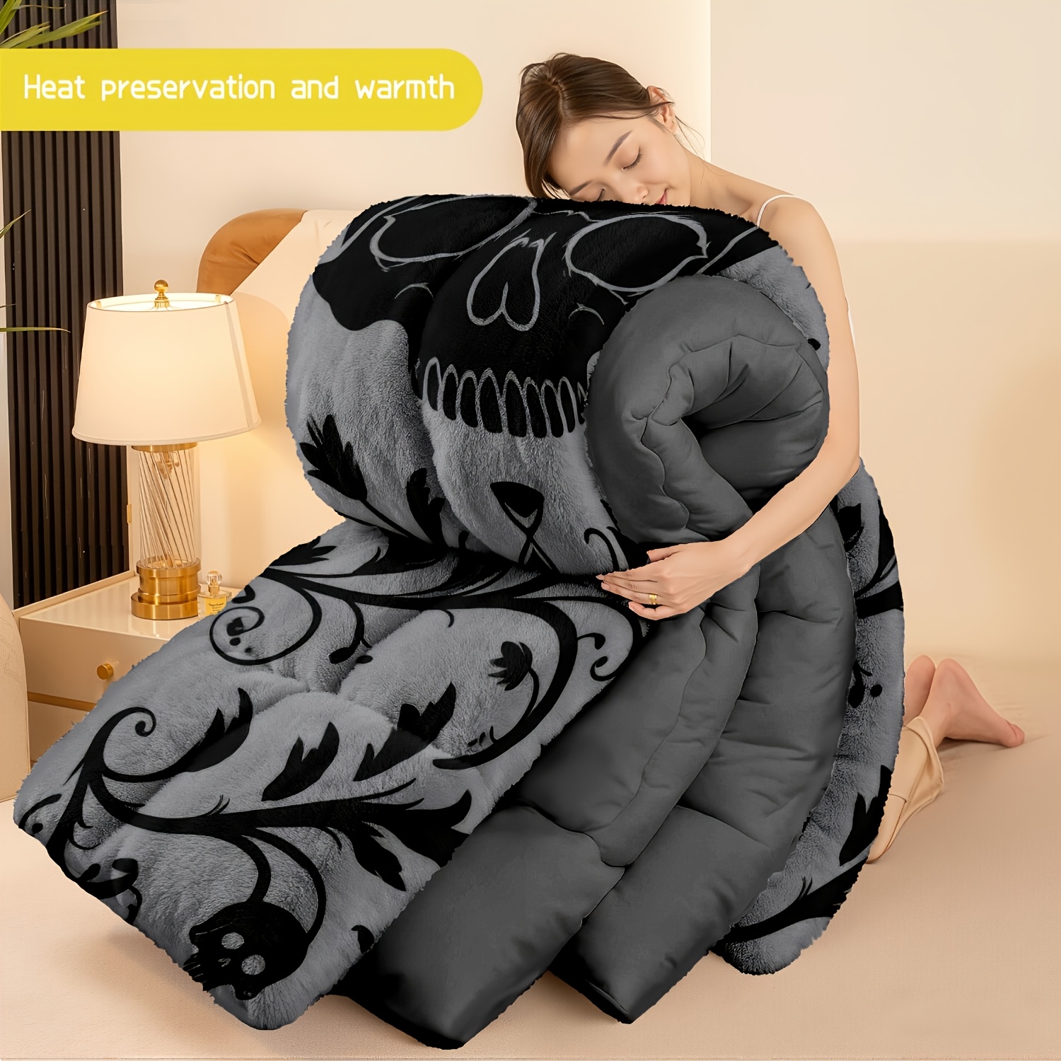 TEMU 3pcs (1 Comforter And 2 Pillowcases) And Floral Flannel And Milk Velvet Comforter Set, Soft Warm Bedding For Adults, Cozy And Trendy