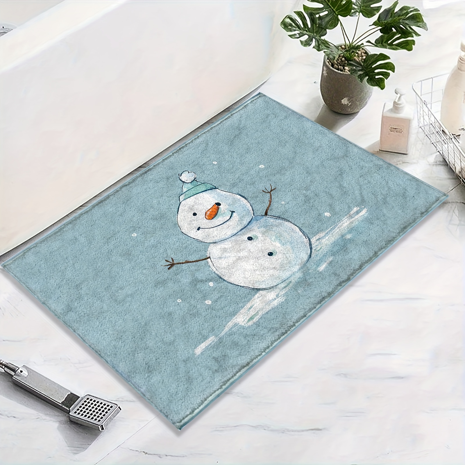 

Christmas Snowman Microfiber Bath Mat - -dry, Absorbent & , Washable, For Kitchen, Bathroom & Decor, Fluffy Decor Decoration