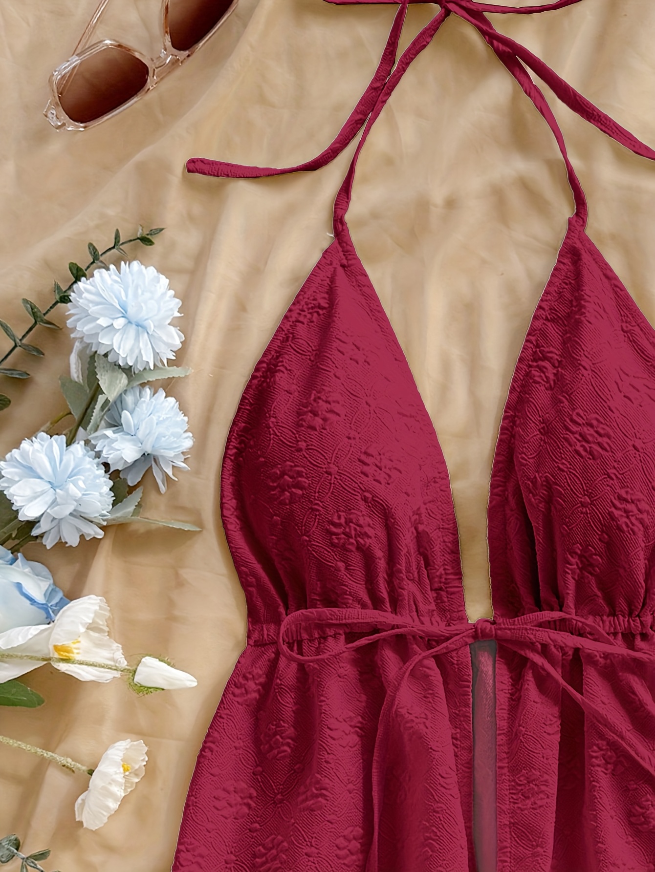 Solid Color Floral Texture Cute Top