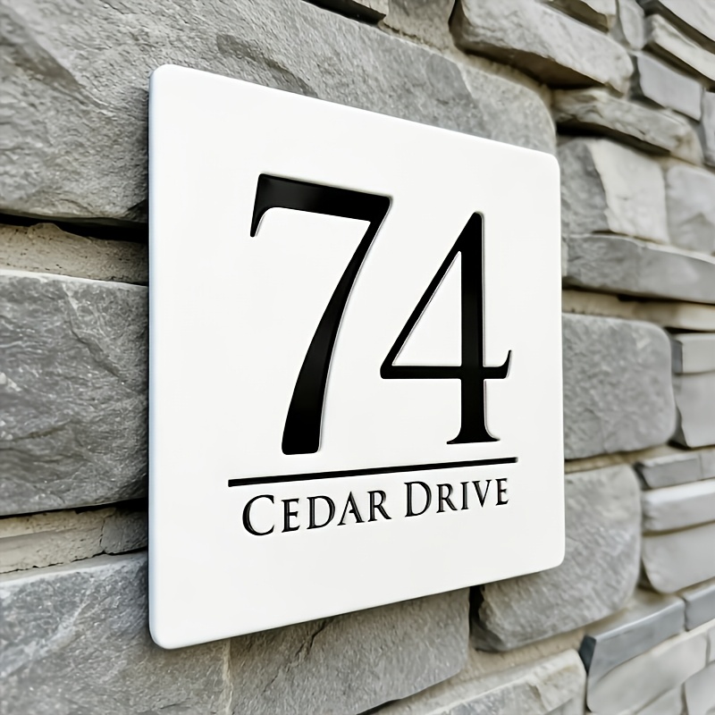 TEMU 2d Flat, Custom Waterproof Acrylic House Number Plate, Laser-cut With Premium Texture, Outdoor Address Sign, No-drill Installation, A For
