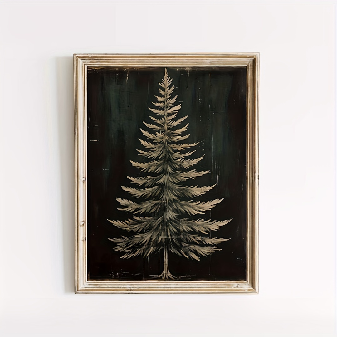 

1pc Dark Canvas Print Christmas Tree Wall Decor Rustic Home Painting For Home Office Living Room Bedroom Artwork Decoration Christmas Gift, Room Decor