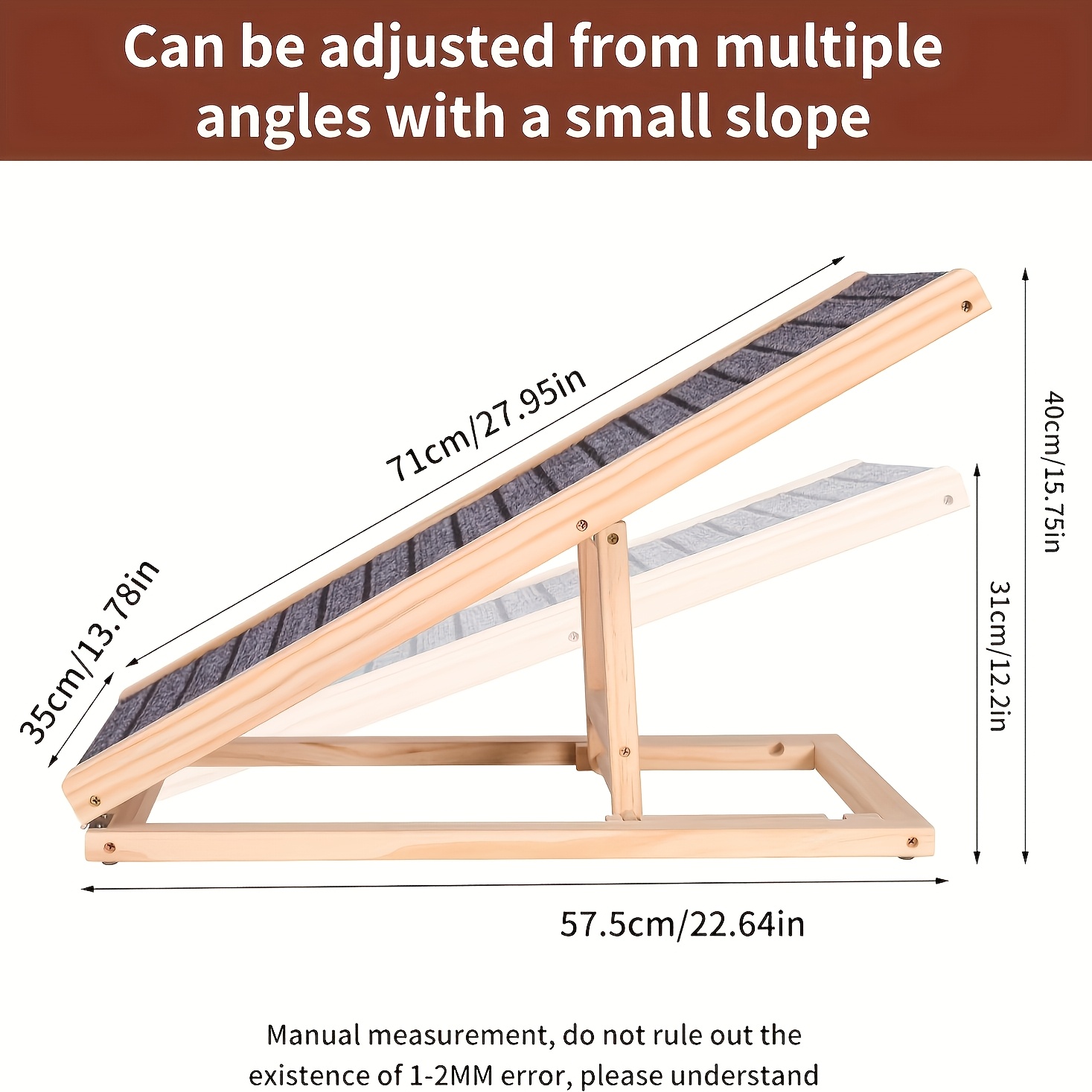 TEMU Dog Staircase 70cm Collapsible Dog Ramp With Double Non-slip Edges And Adjustable Height (31cm/37cm/41cm) For Beds And Sofas. Portable Pet Ramp