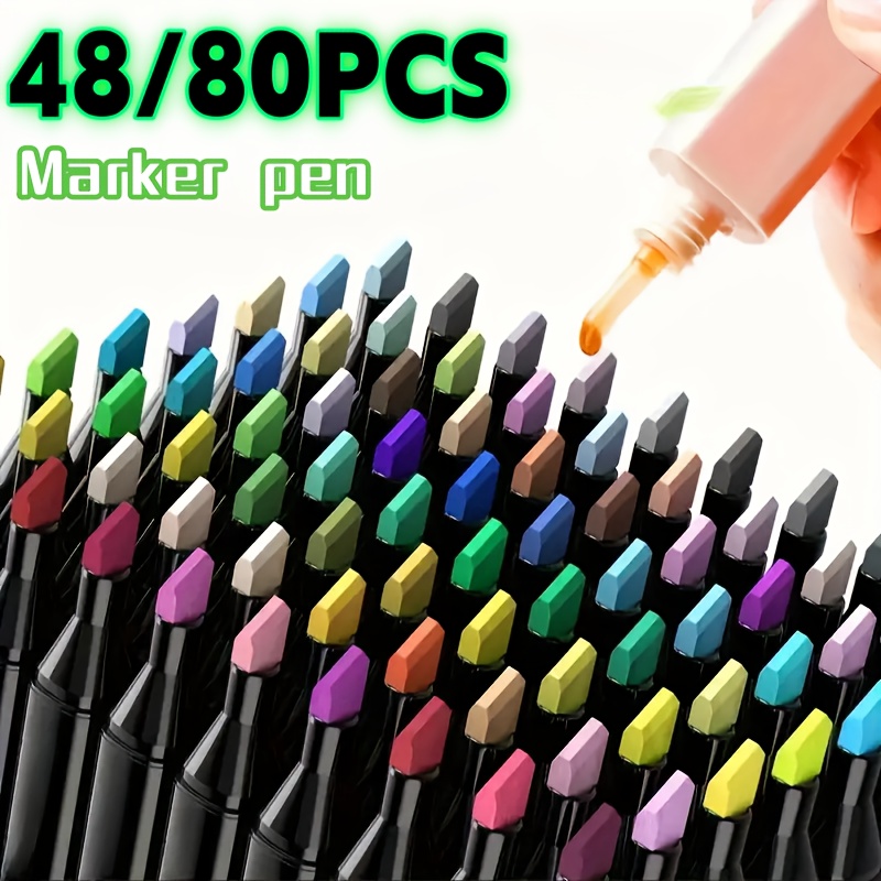 

48/80pcs Art Markers Set, Double-ended Oil-based Ink, Medium Point Type, Watercolor Sketching And Pens For Adult Artists Painting, Sketching, Coloring, , Illustration, Anime Design