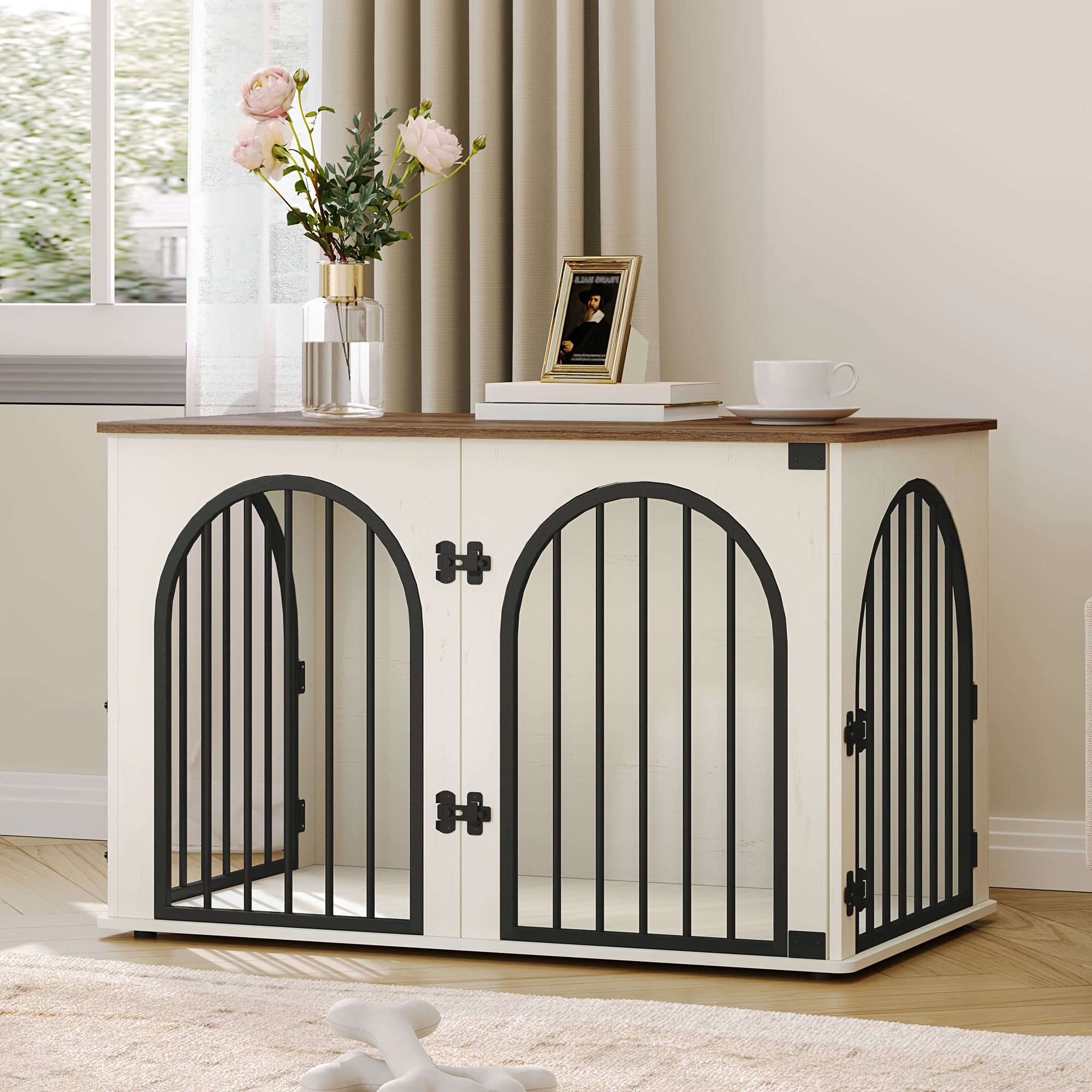TEMU Cuccia per cani, 100 cm, per casa, 3 ante, anta , cuccia da interno per cani, tavolino laterale, per cani resistente, 60 X 100 cm, marrone