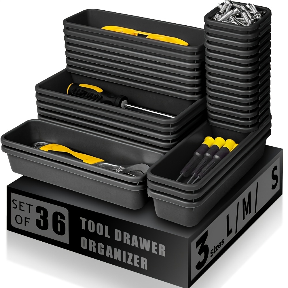 TEMU Ensemble de 36 plateaux de rangement durables pour boîte à outils, comprenant des organisateurs de tiroirs à 3 compartiments et des plateaux de