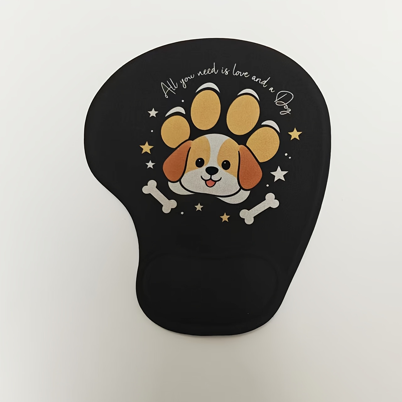 TEMU 귀여운 발자국 & 꽃무늬 마우스패드 - 컬러풀 강아지 디자인 블랙 데스크 매트, 내구성 폴리에스터 표면, 게이밍 & 오피스용, 애견인 선물, 왼손잡이용 마우스패드, 키보드 손목 받침대, 인체공학적 마우스패드