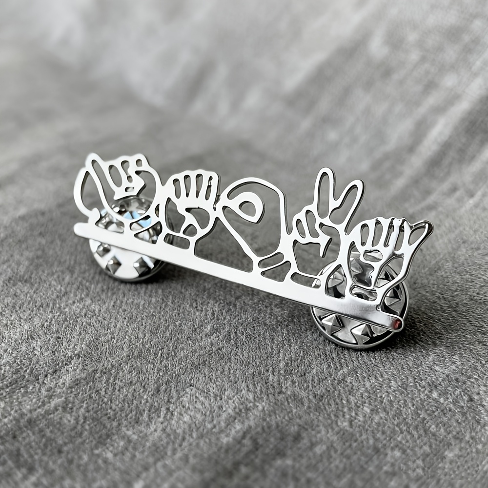 E-shop Personalisiertes Namens-/Buchstaben-Gebärdensprache-Pin - Benutzerdefiniertes ASL/BSL Gestenbuchstaben-Abzeichen, Edelstahl Namensschild-Brosche