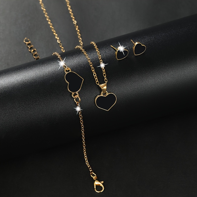 TEMU Women's -exquisite Love Jewelry Set Earrings+necklaces+bracelets