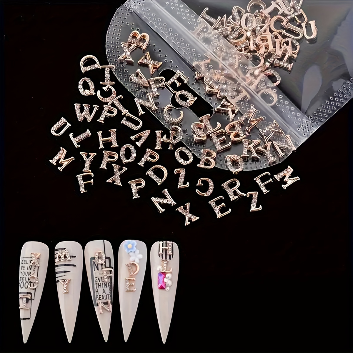 

26-letter Nail Charms With Rhinestones - Perfect Nail Art Accessories For Women