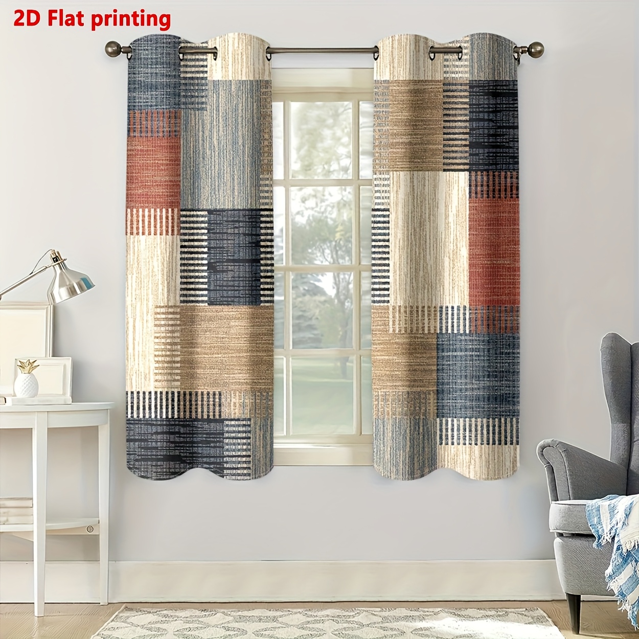 E-shop 2D Flat - 2D Flat - 2 Stück, 2D Flat Druck Bunte Patchwork Geometrische Karo Modern Minimalistisch, Perforierte Installation, Digitaldruck