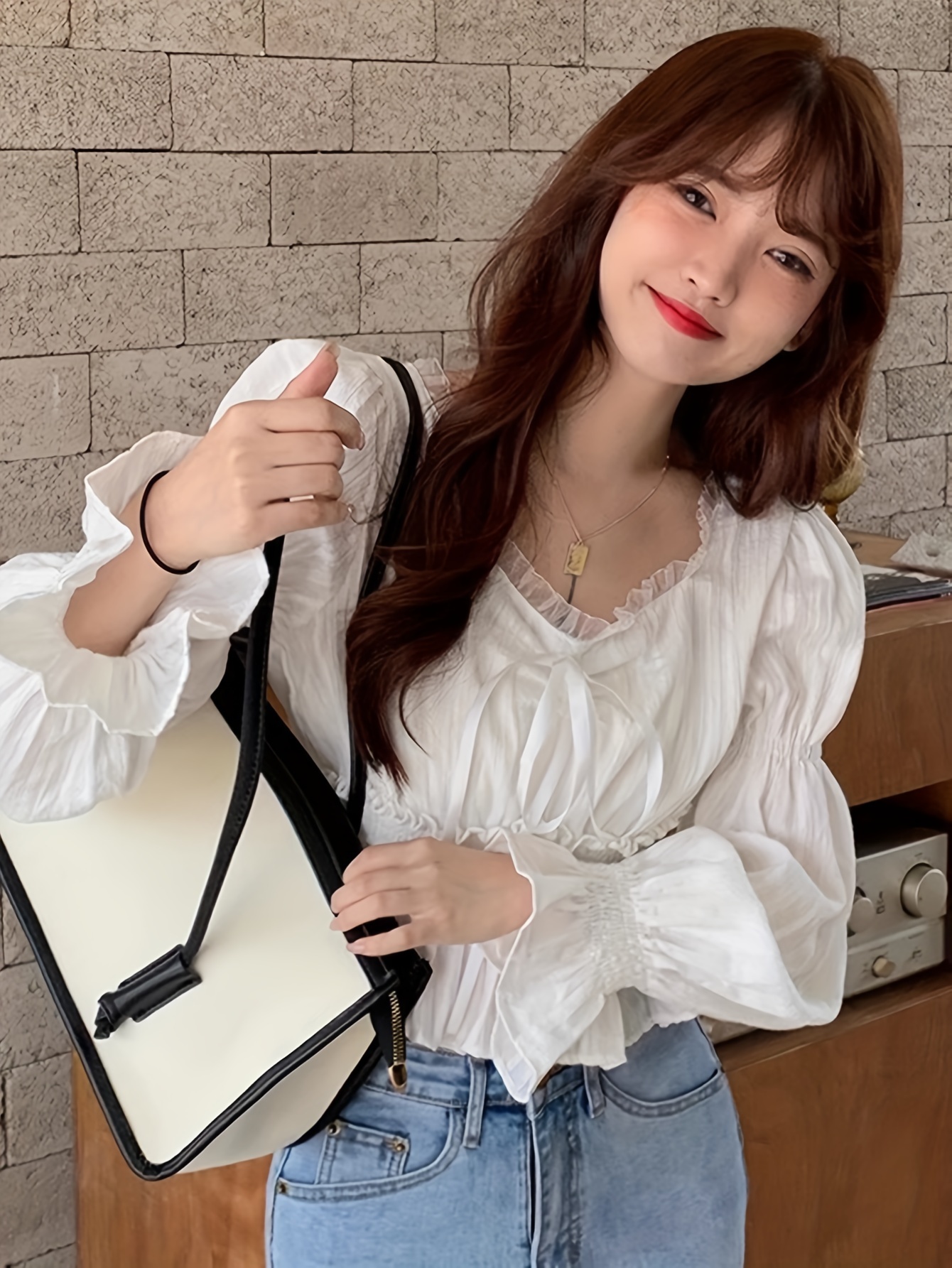 womens shoulder puff sleeve blouse japanese korean style Temu