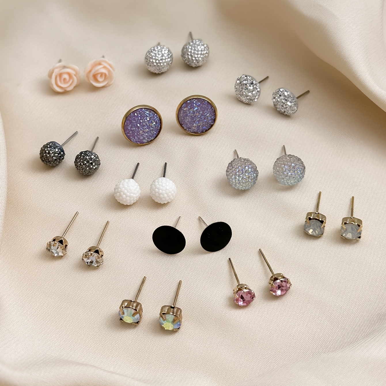 12 Pairs Colorful Flower-Shaped Earrings Set, Stylish Gift