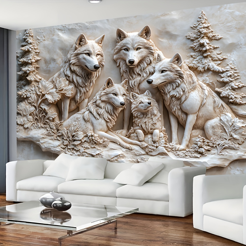 

- 3d Wolf Stone - Install, No Needed, Polyester Hanging For , , Decor