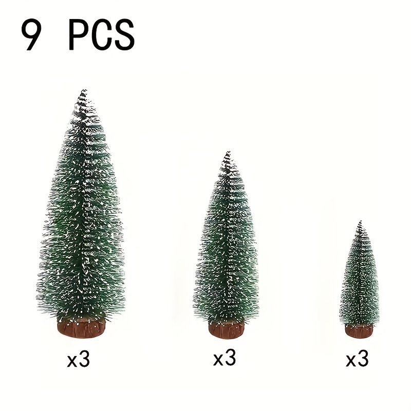 TEMU Set Of 9 Miniature Christmas Trees For Decoration, Featuring Artificial Bottle Brush Designs In 3 Sizes, Perfect For Holiday Decor, Including