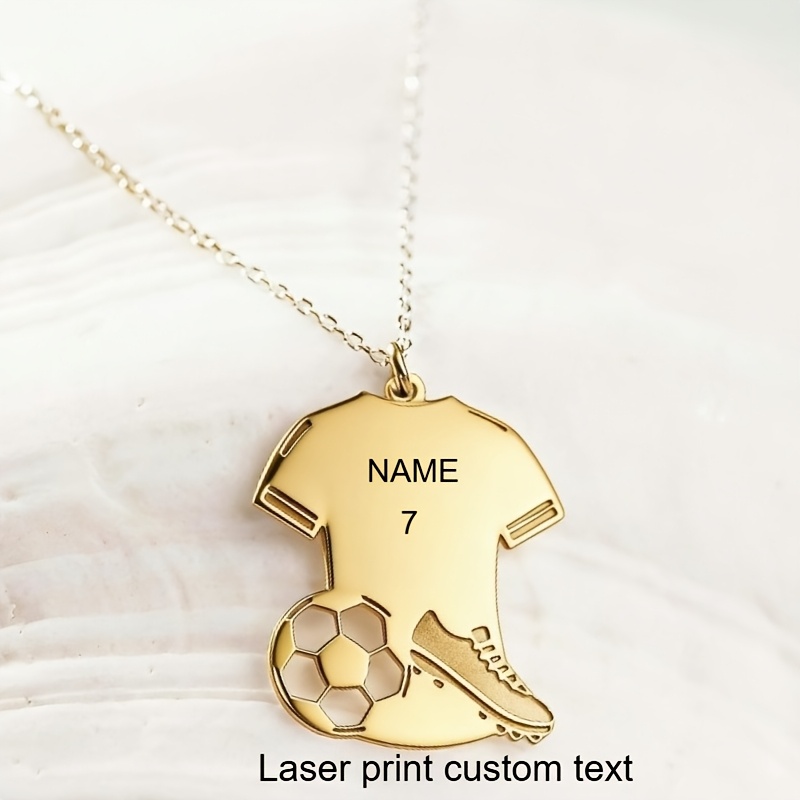 TEMU Custom Name And Number Football Necklace - Jersey-style Pendant With Soccer Charm, Personalized Sports Gift For Football Players, Teams, Clubs,,