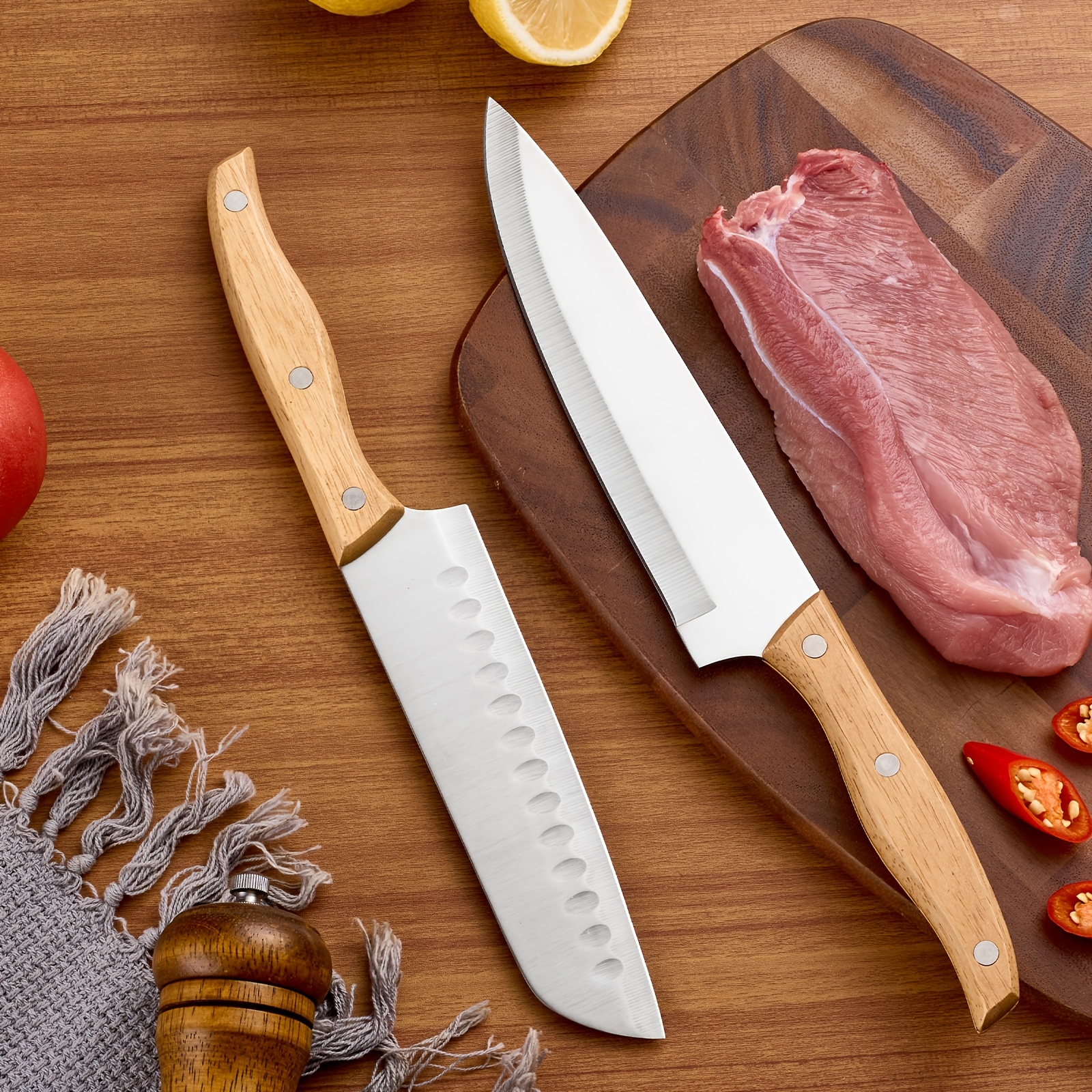 New Christmas Knife Set, 19pcs Knife Set with Block, Forged Construction, High-Carbon Stainless Steel Sharp Blades, Solid Wood Block Knife Set, Natural Wood Handles, And Healthy, Dishwasher Safe.