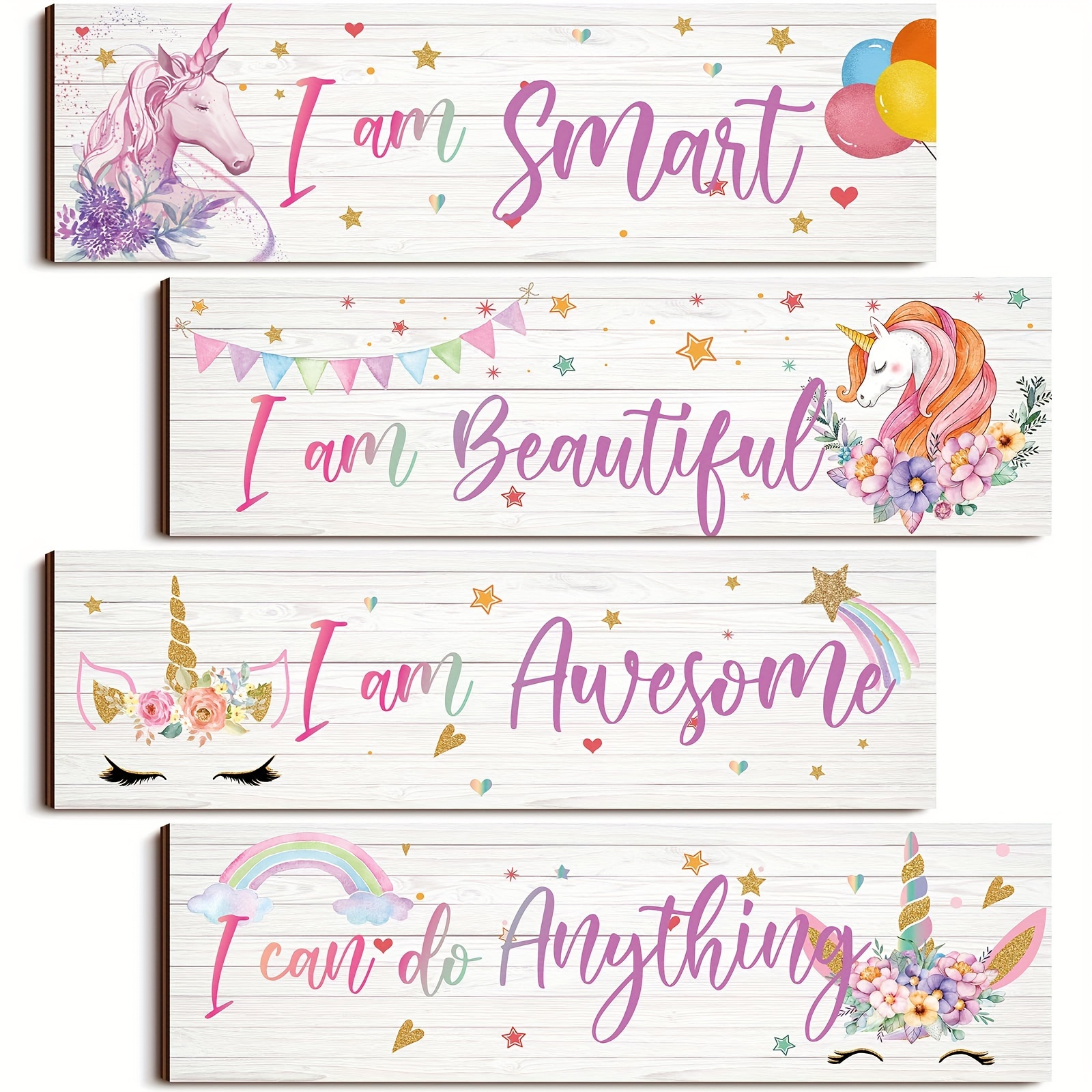 

4pcs Unicorn Rainbow Girls Room Wall Decor Unicorn Rainbow Motivational Wall Art Inspirational Wall Art Room Decor Unicorn Bedroom Decor For Bedroom Nursery Decorations