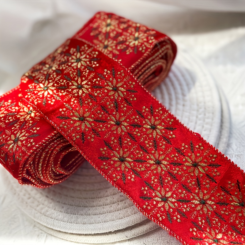1 Pack Red and Golden Embroidered Lace with Velvet Backing