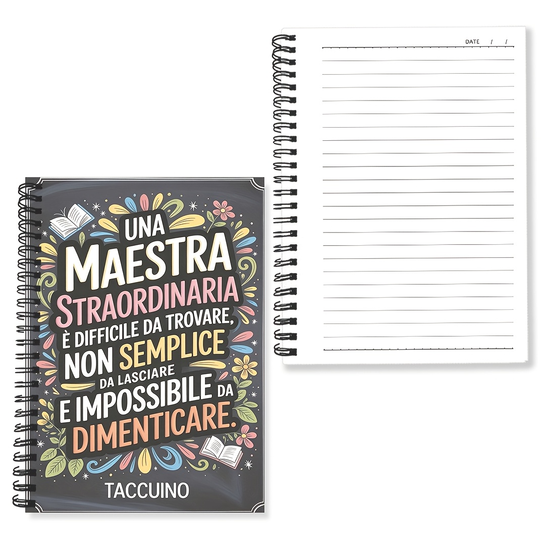 TEMU 1pc Colorful Blackboard Italian Teacher Appreciation Spiral Notebook - "a " Encouragement, Perfect Gift For Educators, Ideal For Graduation Or