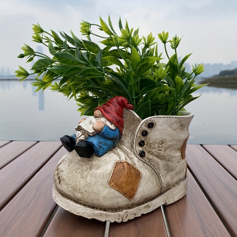 

Charming Gnome Resin Planter - Vintage-inspired, Indoor/outdoor Flower Pot With Drainage Hole For Garden & Lawn Decor