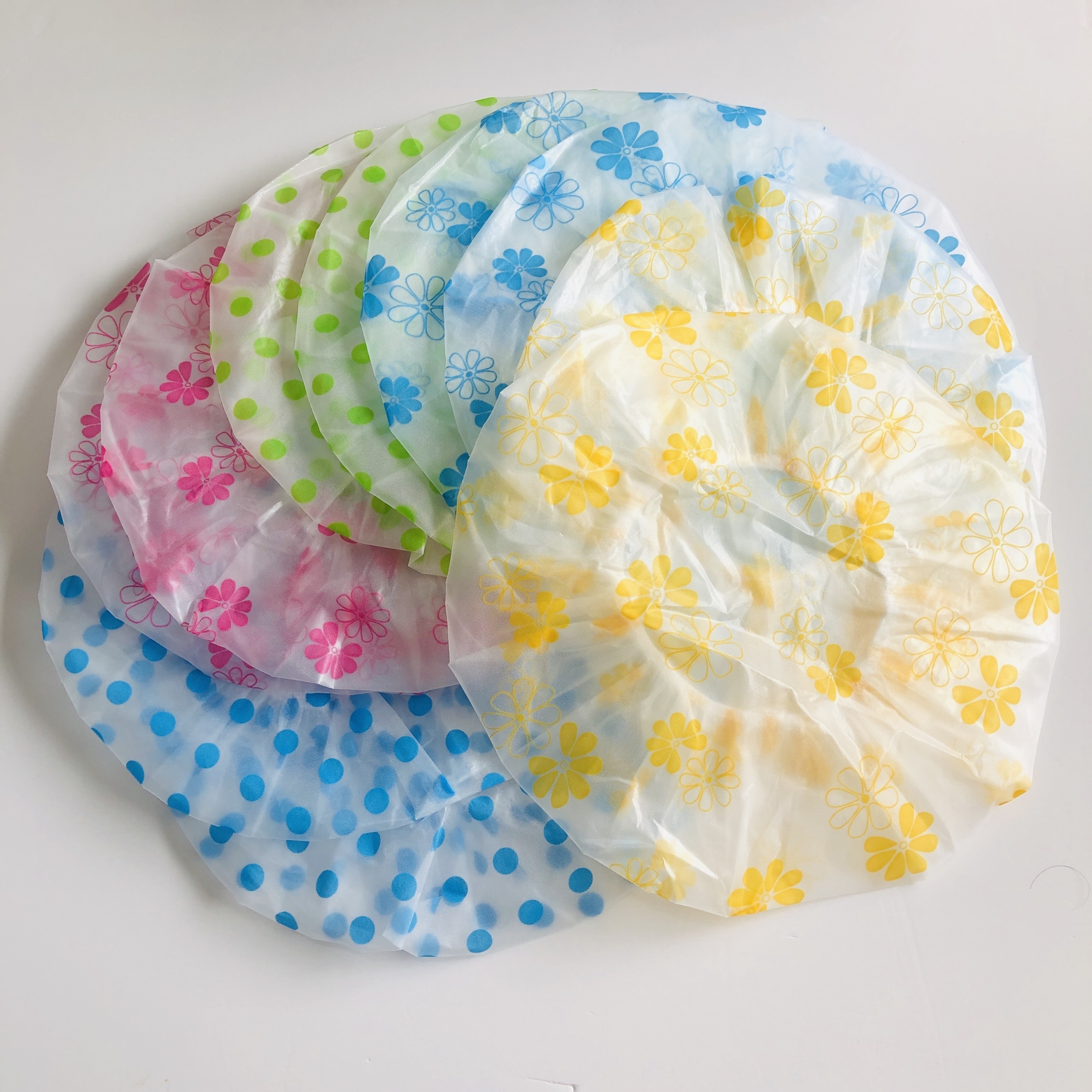 TEMU 5pcs Set Of Adult Transparent Shower Caps, Extra Large High-quality Floral Pattern Disposable Hair Caps, Multiple Colors Available, Random