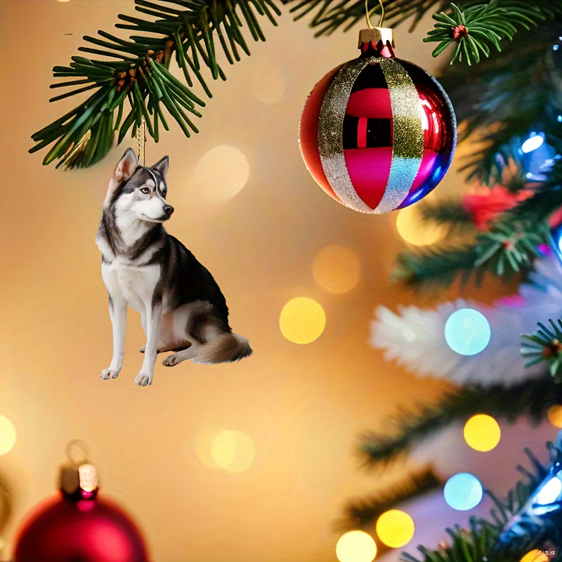 

Acrylic Husky Christmas Tree Ornament - 1pc 2d Flat Acrylic Hanging Decoration, No Feathers, Power-free Decor Gift For Christmas And