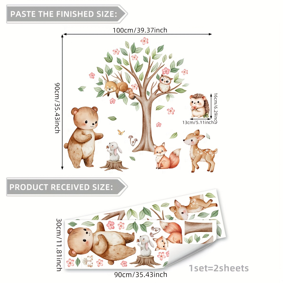 Image of A Set Of 2pcs, 30*90cm*2pcs, Hand-painted Large Tree Animal Paradise Atmosphere Holiday Decoration Wall Stickers, Self-adhesive And Removable For Living Room And Bedroom Decoration, B16008-yj