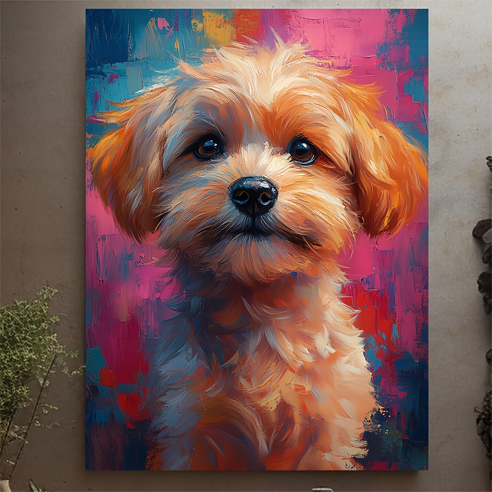 TEMU 2d Flat, 2d Flat, 2d Flat Canvas Prints, 1pc Unframed Canvas Print Featuring A Dog Portrait, Measuring 12.0x16.0 Inch. This Vibrant And Colorful