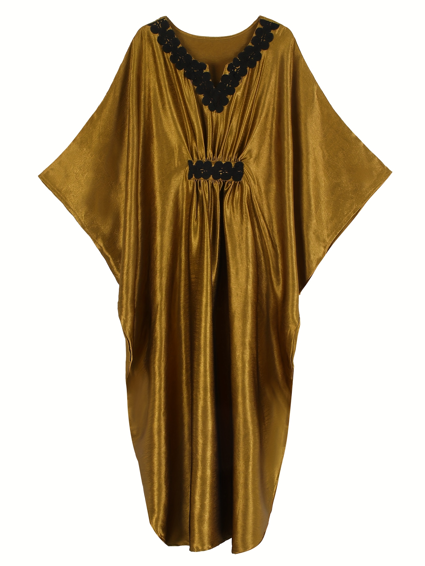 elegant v neck golden contrast lace waist defining - Temu Canada
