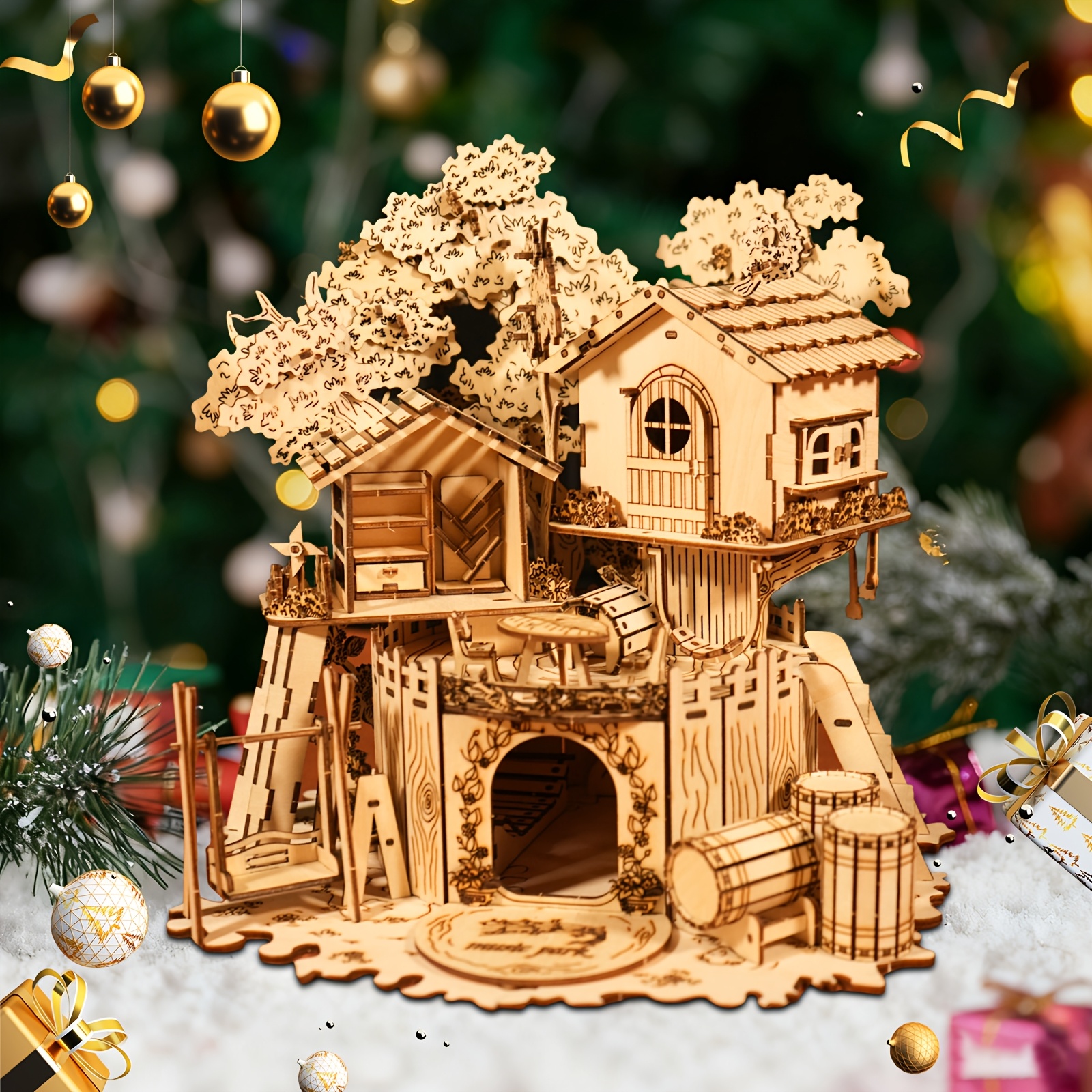 Image of 3d Wooden Puzzle Tree House Handmade Crafts Assembly Model Kits Creative Decoration Birthday And Christmas Gifts
