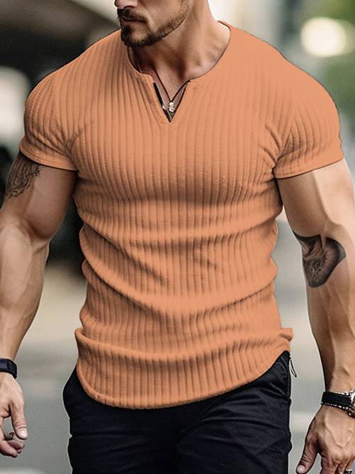 mens casual v neck fashion short sleeve t shirt henley fitted style curved and everyday casual wear