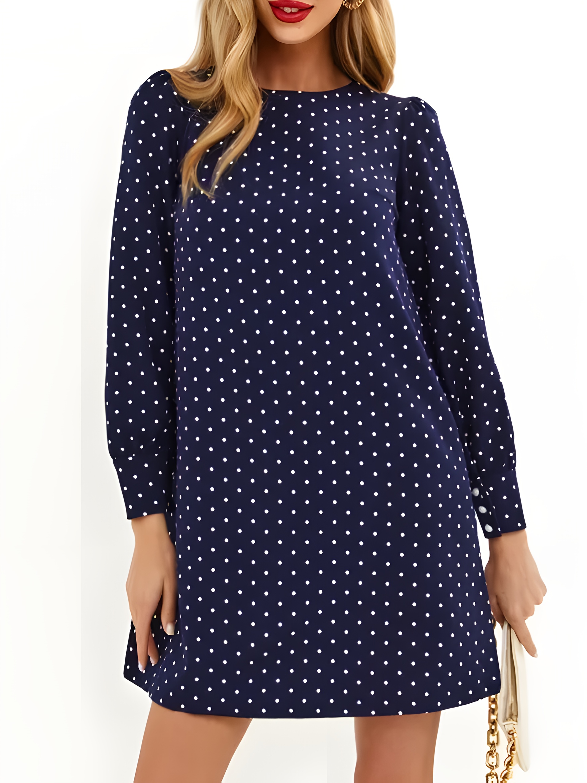 1pc womens casual crew neck polka dot tunic dress 100 - Temu United Arab  Emirates