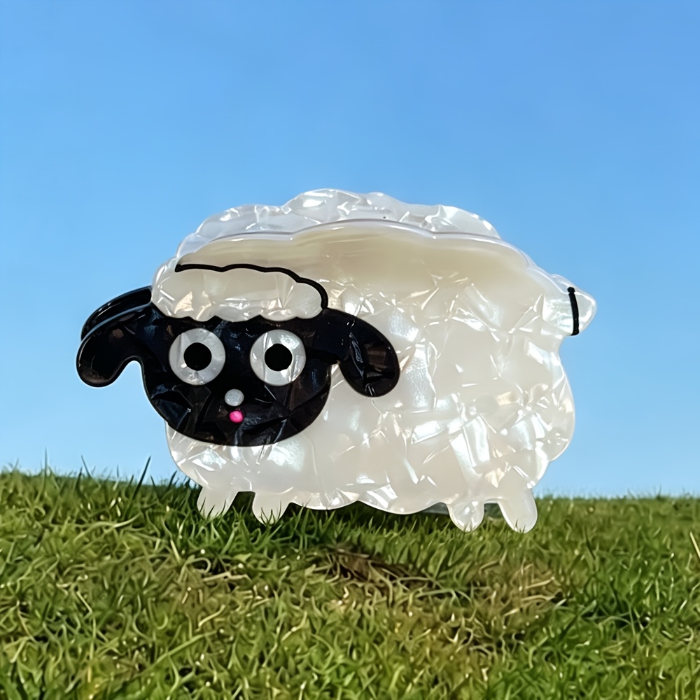 TEMU Cute Cartoon Hair Claw Clip, Kawaii Black Face Lamb Animal Shark Hair Clip, Shiny Texture Pvc Large Non Slip Hair Jaw Clip, Fashion Sweet