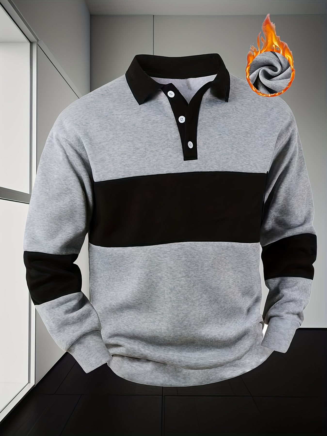 photo de l'article   décontracté homme avec design color block | col boutonné, coupe  , lavable en machine, idéal pour les loisirs et  