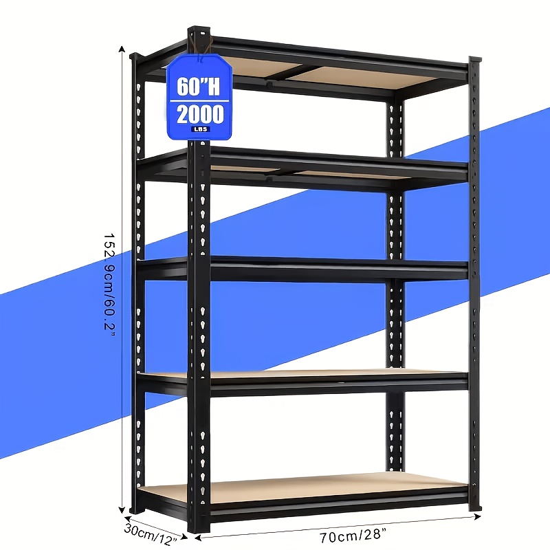 TEMU 2pcs Heavy-duty Metal Shelving Unit 60/72 Inch (60" And 72" Sections) 2000 Lbs Total Capacity (250 Lbs/shelf) 5-tier Adjustable Freestanding