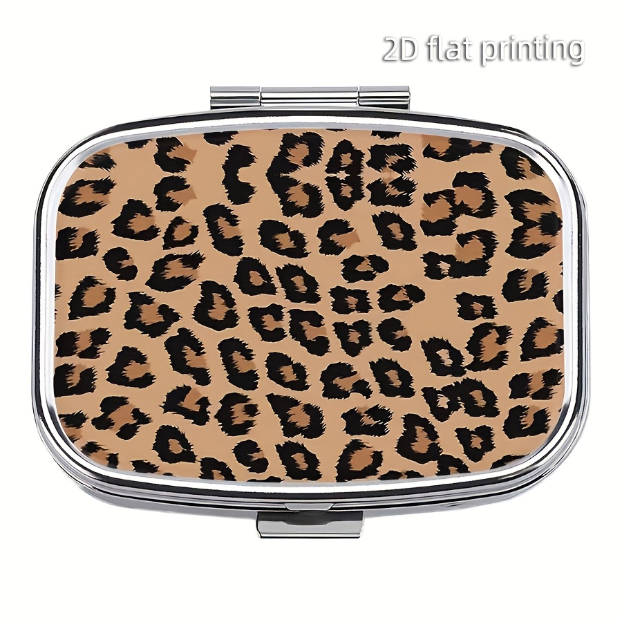 1pc Exquisite Leopard Print Design Metal Pill Box - 2-compartment Portable Medicine Case, Decorative Vitamin Organizer For Pocket Or Purse, Travel-friendly Unique Gift