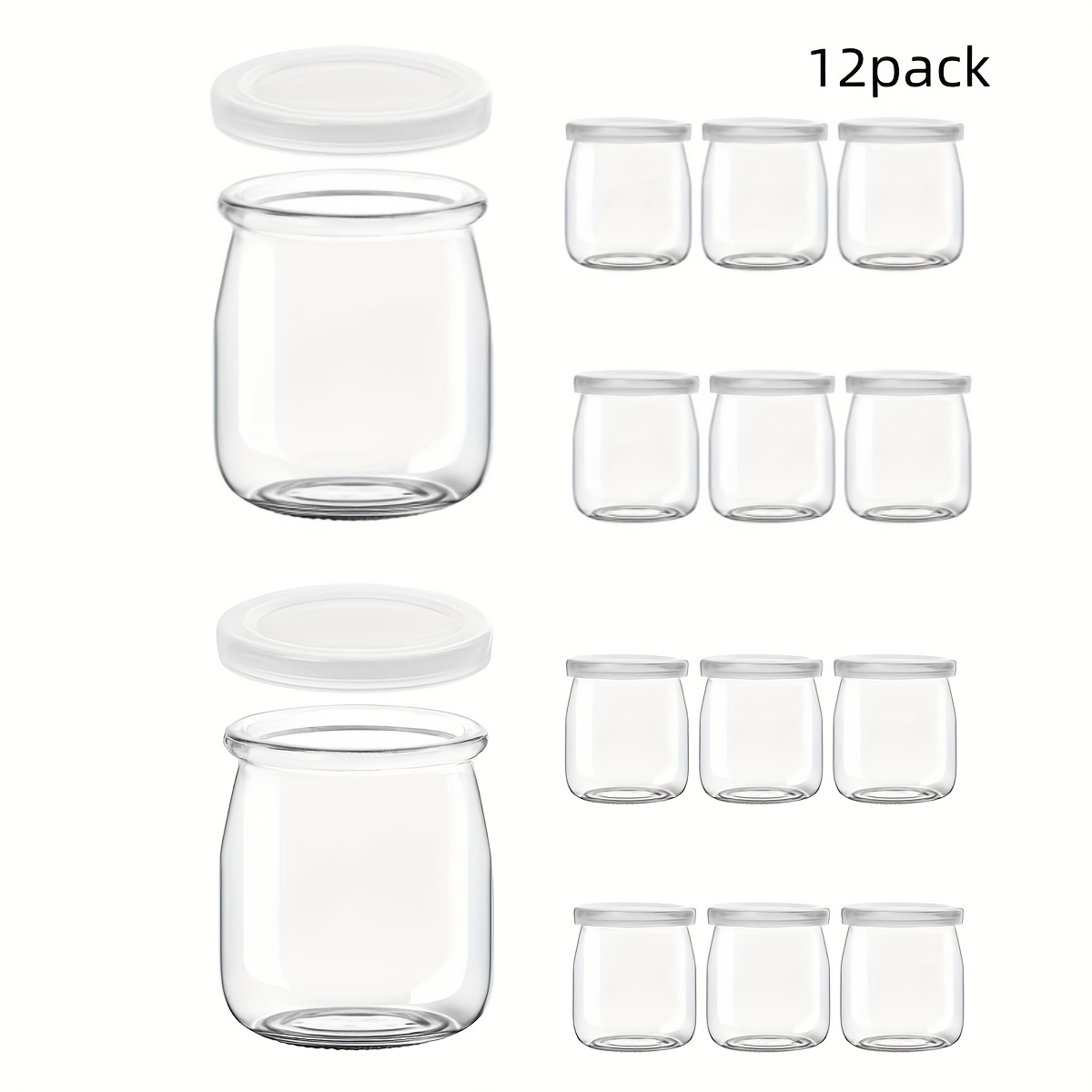 TEMU Lot de 12 Pots à Dessert de 150 ml, Pots à Yaourt Transparents avec Couvercles - Pots à Yaourt Couverts, Pots à Dessert, Pots en Verre de
