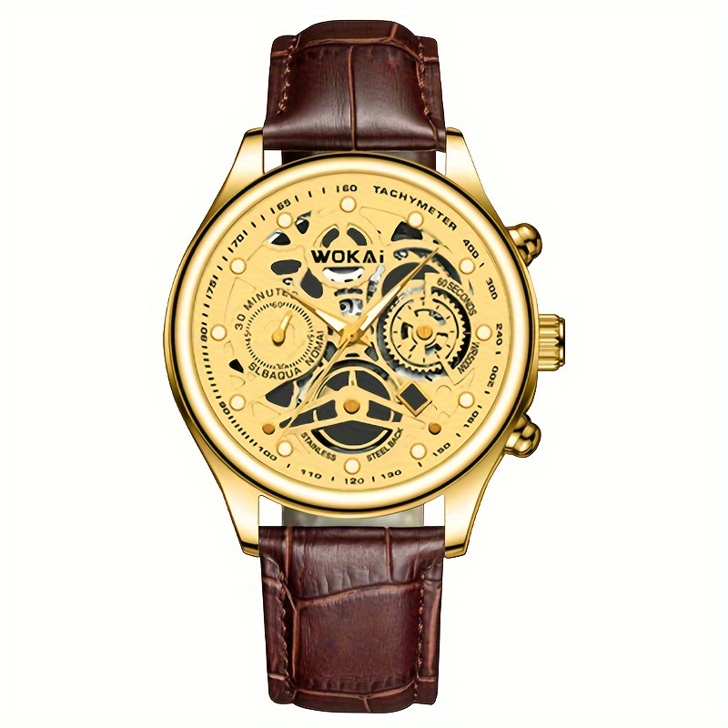 mens fashion quartz watch business style with faux leather strap stopwatch feature non waterproof details 4