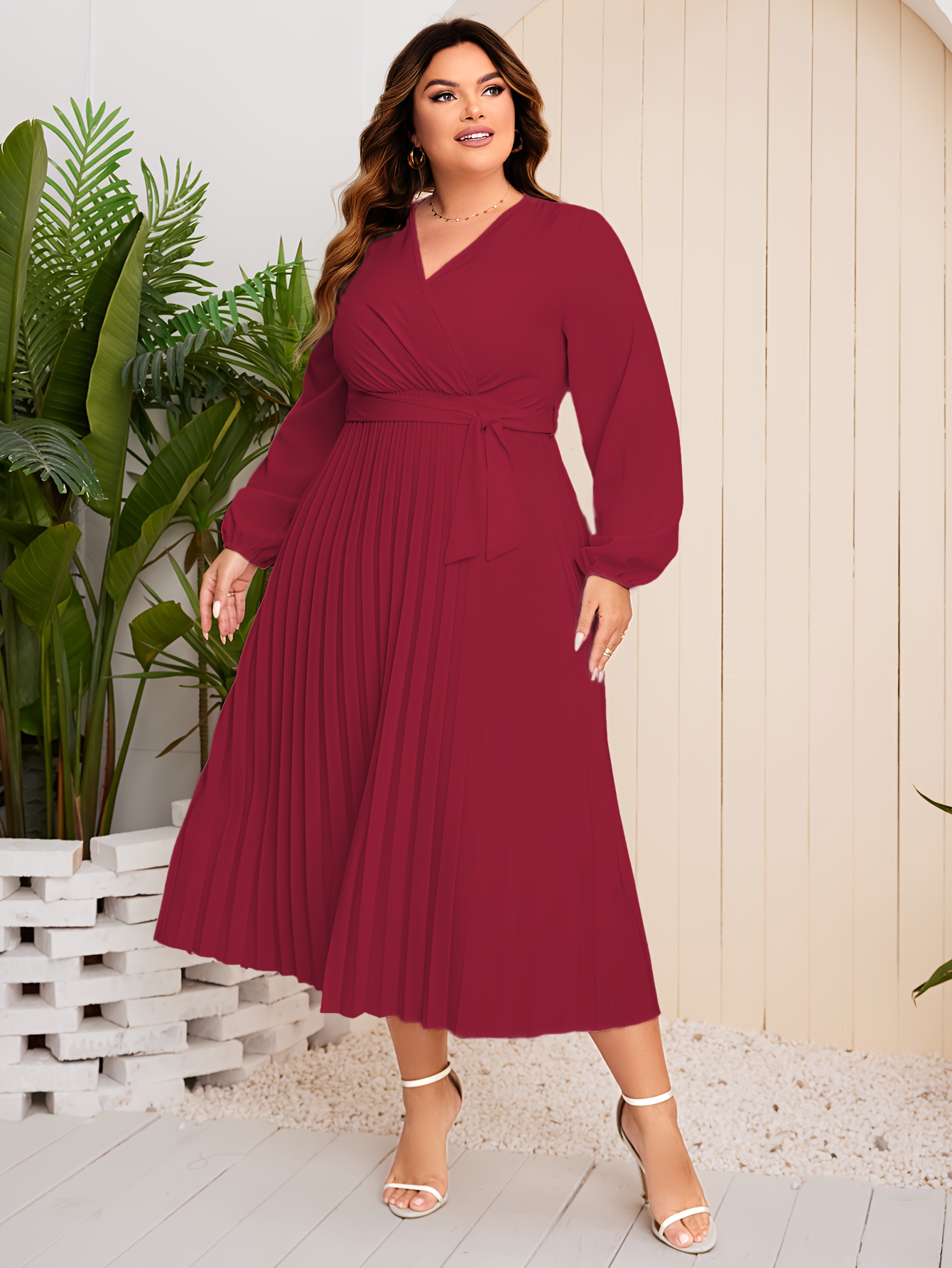 Plus Size Pleated Belted Surplice Temu Canada