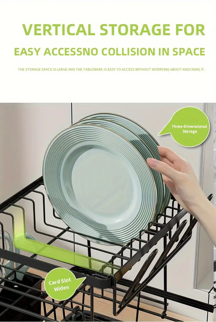 2 tier dish drying rack with drain tray and swivel drip spout multifunctional kitchen countertop storage organizer metal and plastic cup holder and cutlery holder space saving plate rack for home and apartment use 1pc Product details 5