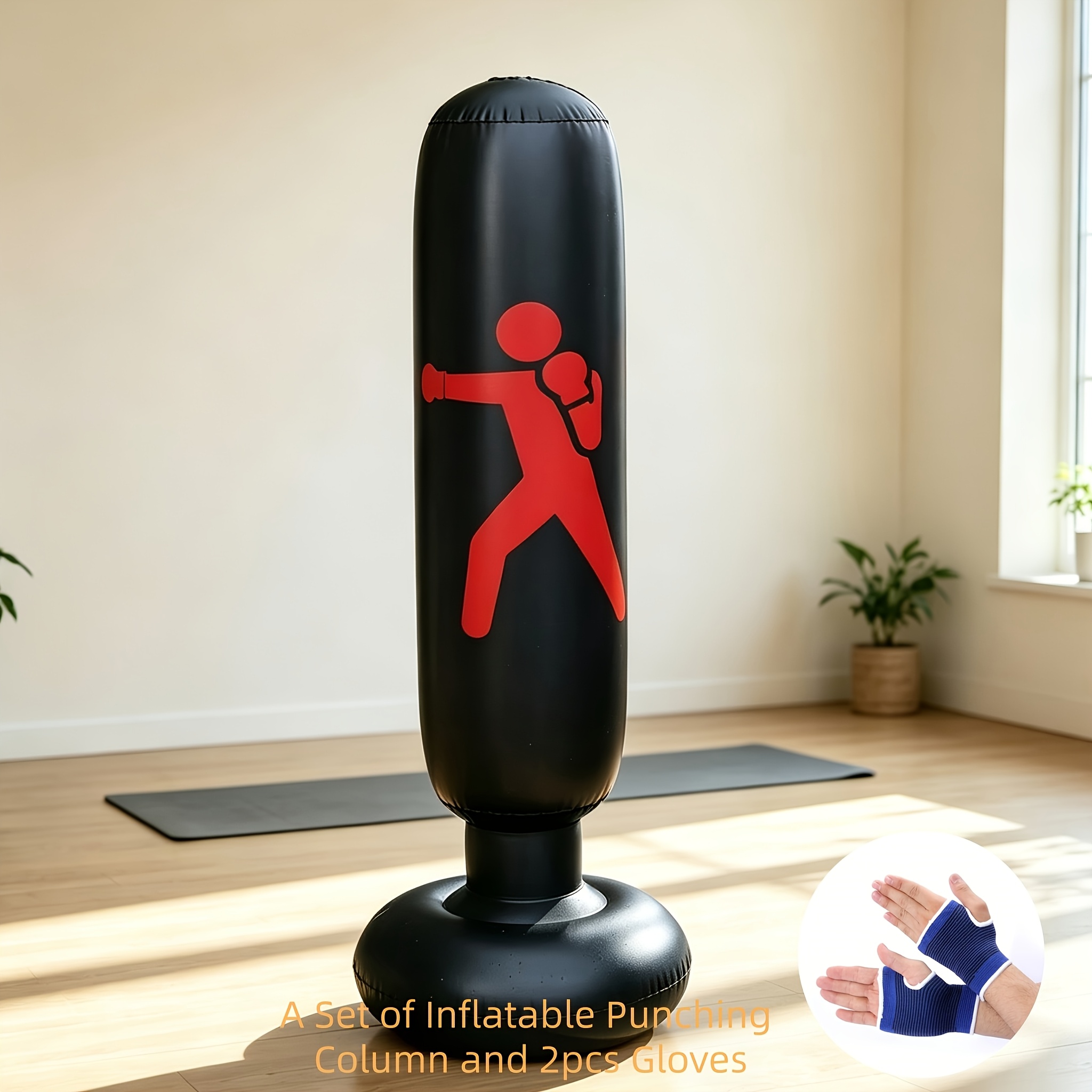 TEMU Thickened Pvc Upright Inflatable Punching Column, Large Base Tumbler-style Stress-relief Punching , A Set Of Inflatable Punching Column And 2pcs