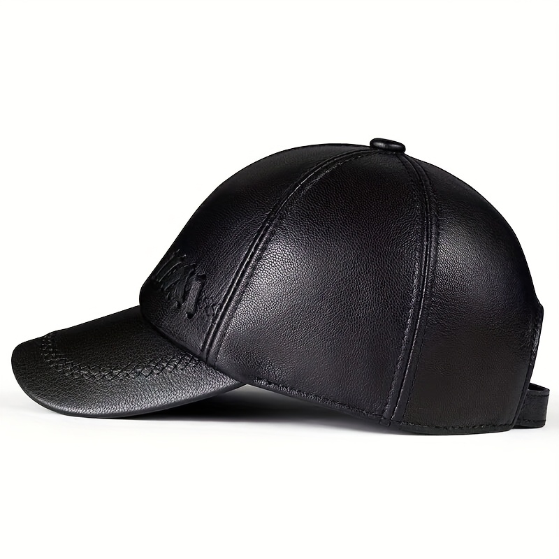 Unisex Black Genuine Leather Baseball Cap